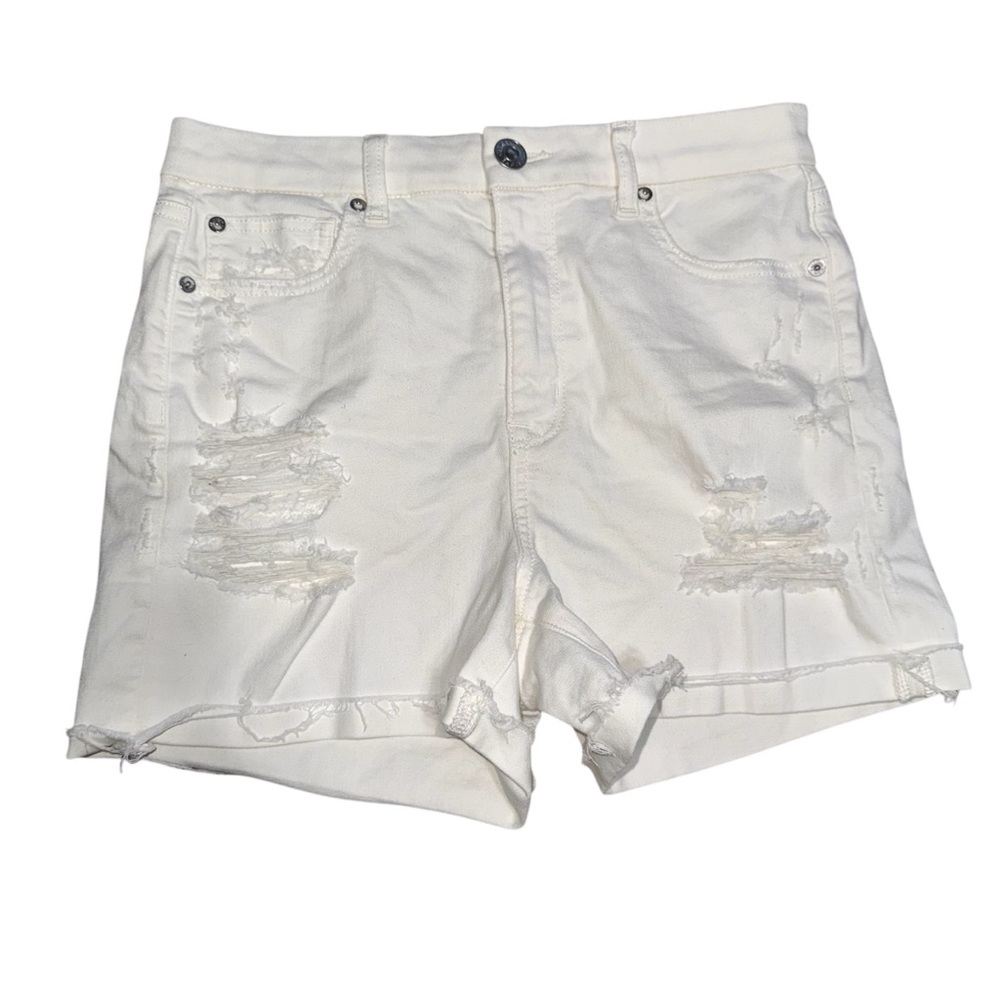 American Eagle White Distressed Jean Shorts | Super Stretch | Size 8